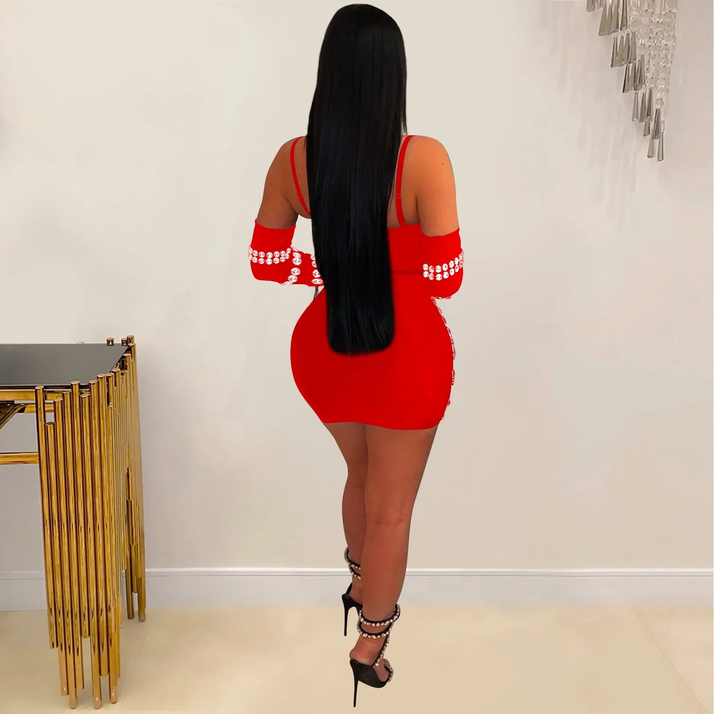 GLCMYAYA Women Diamonds Hot Rhinestones Crystal Spaghetti Strap Birthday Bodycon Midi Dress Sexy Party Even Dresses Vestidos
