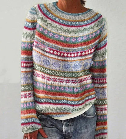 2025 Spring Knitted Women Sweater Print O-neck Long Sleeve Casual Loose Sweaters Female Winter Elegant Trendy Ladies Clothes
