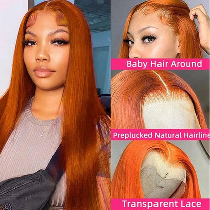 Colored Ginger Human Hair Wigs 13X6 Hd Lace Frontal Wig Straight Lace Front Wigs Pre Plucked 30 Inch 250 Density For Black Women