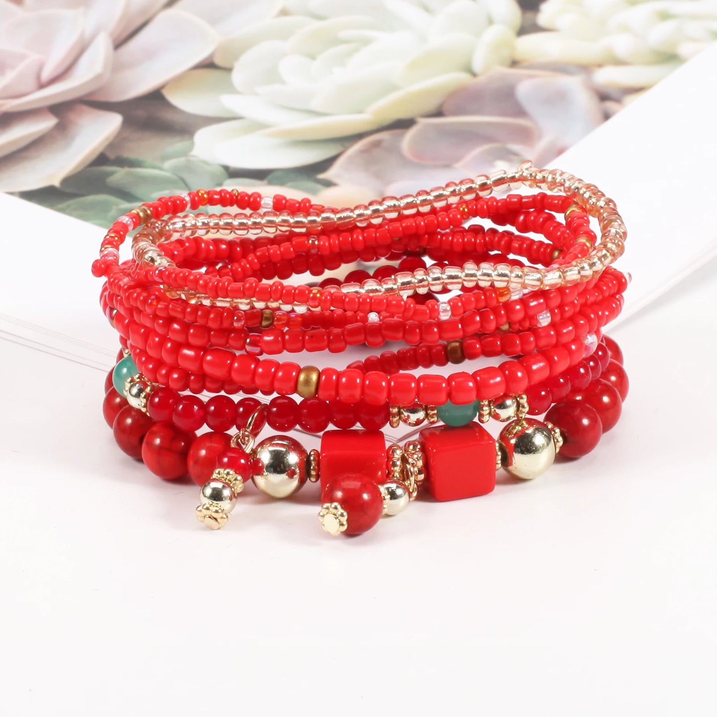 Bohemian Stackable Bead Bracelets for Women Stretch Multilayered Bracelet Set Multicolor Jewelry