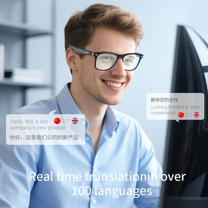 Smart Translator Glasses Headphones Bluetooth Wireless Earphones Anti-Blue Light Sunglasses Hi-Fi Audio Headset for Music Travel