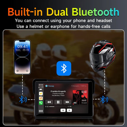 7 inch Portable Motorcycle Navigation Support 2K Camera  IPX7 Waterproof LCD Display For Wireless CarPlay Android Auto