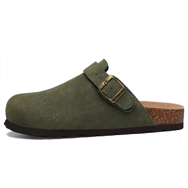 Kidmi New Cow Suede Women's Potato Shoes With Adjustable Strap Cork Insole Mules Outdoor Unisex Clogs Slippers With Arch Support