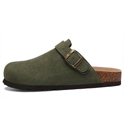 Kidmi New Cow Suede Women's Potato Shoes With Adjustable Strap Cork Insole Mules Outdoor Unisex Clogs Slippers With Arch Support