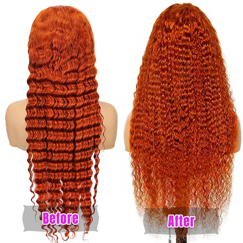 Curly Orange Ginger Lace Front Human Hair Wigs13x4 13x6 Hd Lace Front Human Hair Wig For Women 36inch Deep Wave Frontal Wig