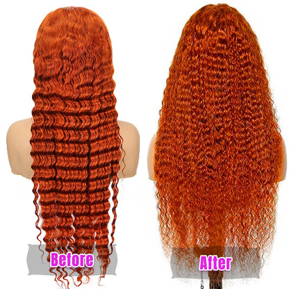 Curly Orange Ginger Lace Front Human Hair Wigs13x4 13x6 Hd Lace Front Human Hair Wig For Women 36inch Deep Wave Frontal Wig