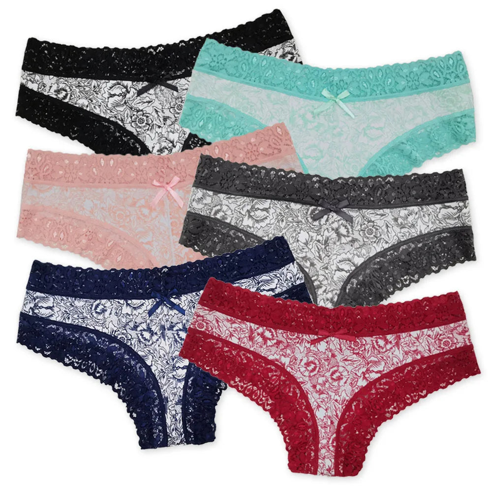 Sexy Lace Women Panties Cotton Underwear Girls Bow Briefs New Ladies Bikini 5 Pcs/set