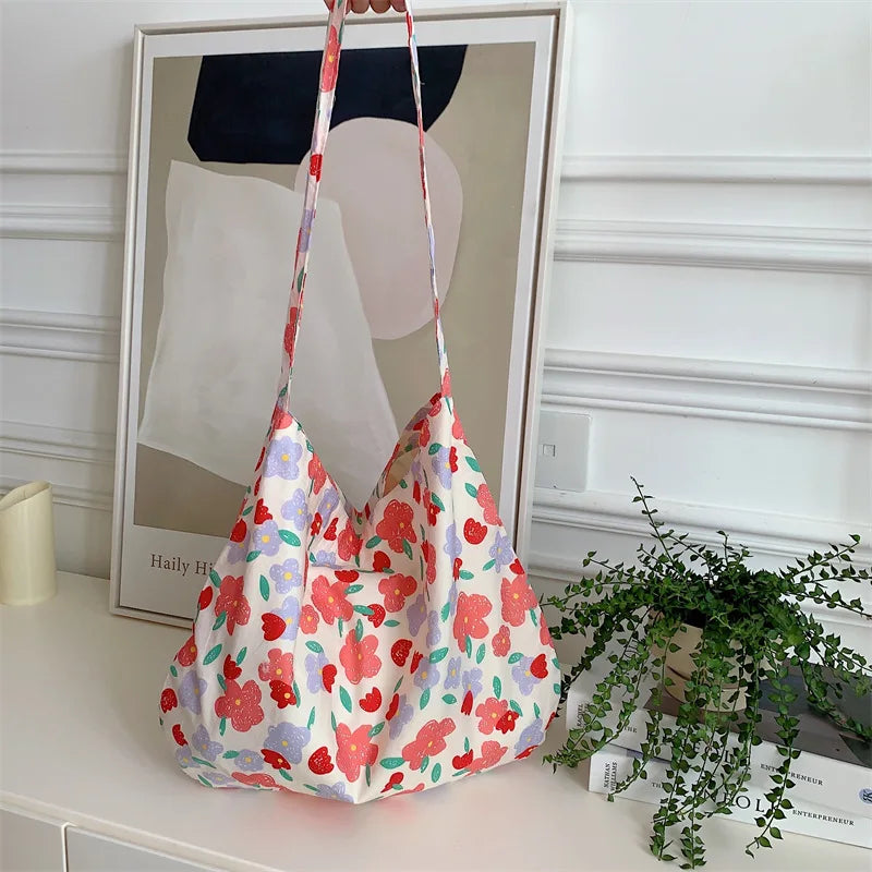 Women's Shoulder Bags Leopard Print Flower Fashionable Trendy Canvas Cross Bags Large Capacity Portable Shopping Shoulder Bags