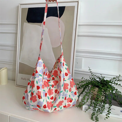 Women's Shoulder Bags Leopard Print Flower Fashionable Trendy Canvas Cross Bags Large Capacity Portable Shopping Shoulder Bags