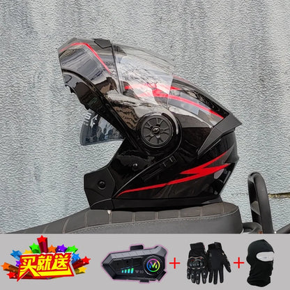ORZ new motorcycle helmet with dual sunshades full face racing Bluetooth modular flip helmet for men and women DOT approval