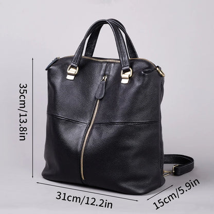 Fashionable Soft Top Layer Cowhide Backpack Large Women's Bag Black Versatile Ladies Handbag Shoulder Bag for All Occasions