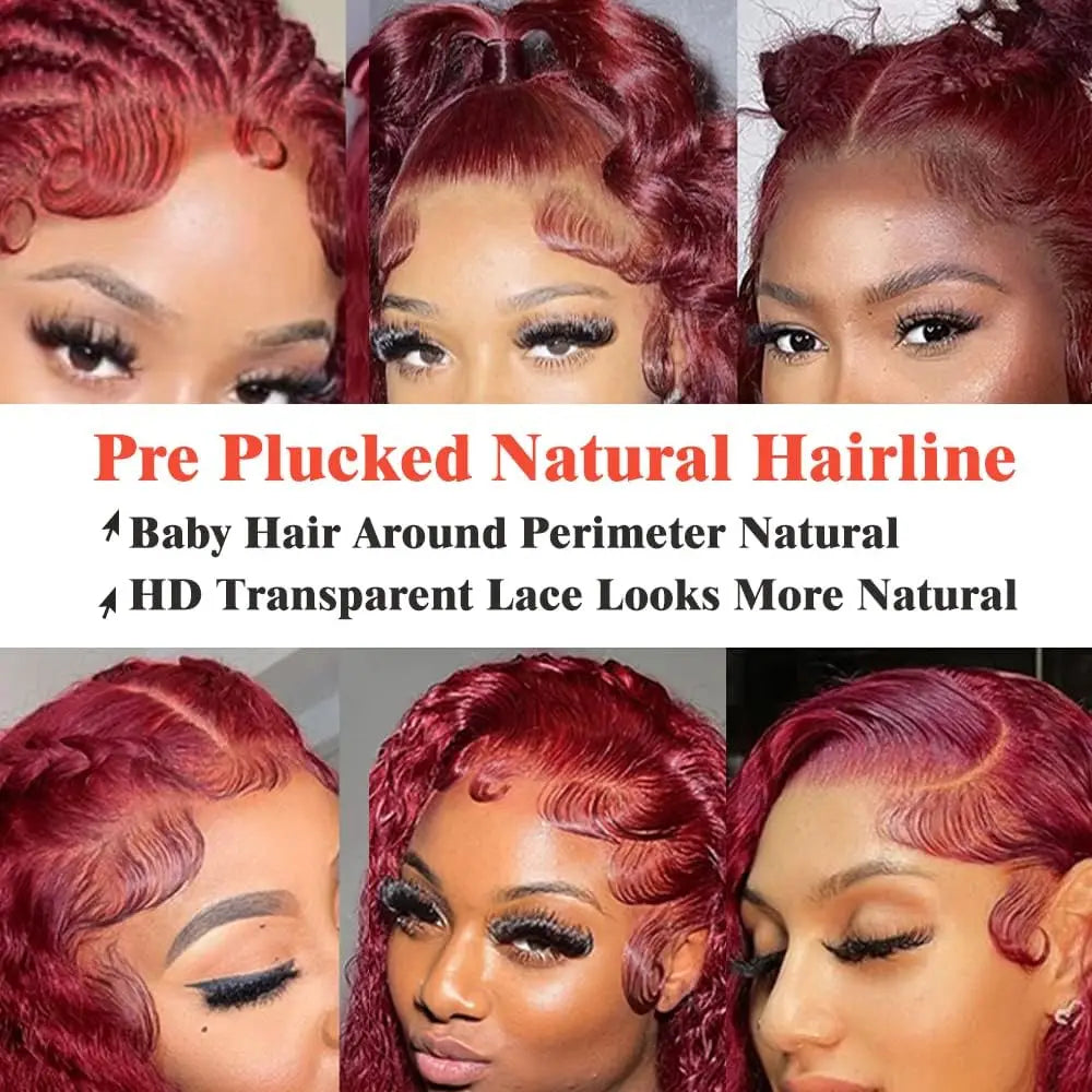 Burgundy 30Inch Deep Wave 99J Lace Front Wigs Human Hair Wigs 13x4 HD Lace Front Wigs Human Hair Pre Plucked Burgundy Wig