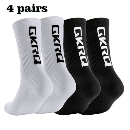 GKRQ 4pairs 2023 New Cycling Socks Bike Nurse Compression Road Bike Running Mtb Knee-high White Sports Funny Brand Black