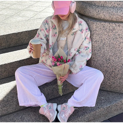Fashion Lambswool Women's Coats Patchwork Long Sleeve Zipper Pocket Female Parka Jacket 2025 Autumn New Arrival Lady Outerwear