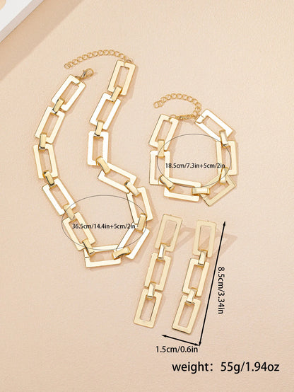 3/4PCS Stainless Steel Fashion Gold Color Geometric Chain Hollow Necklace Bracelets For Women Girl New Fashion Non-fading Set