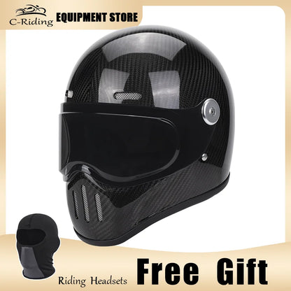 C-Ridng Genuine Carbon Fiber Adventure DOT Certified Modular Design Style Full Face Motorcycle Helmet with Dark Detachable Lens