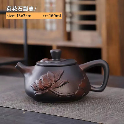 Purple Pottery Relief Teapot Hand-carved Dragon Pattern Beauty Kettle Traditional Ball Hole Filter Pot Chinese Zisha Tea Set