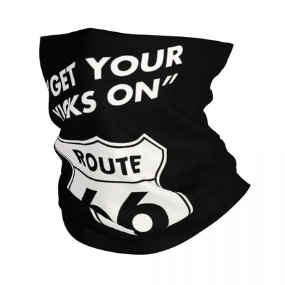 Custom Travel Motorcycle Ride Route 66 Bandana Winter Neck Warmer Windproof Wrap Face Scarf for Hiking Highways Gaiter Headband