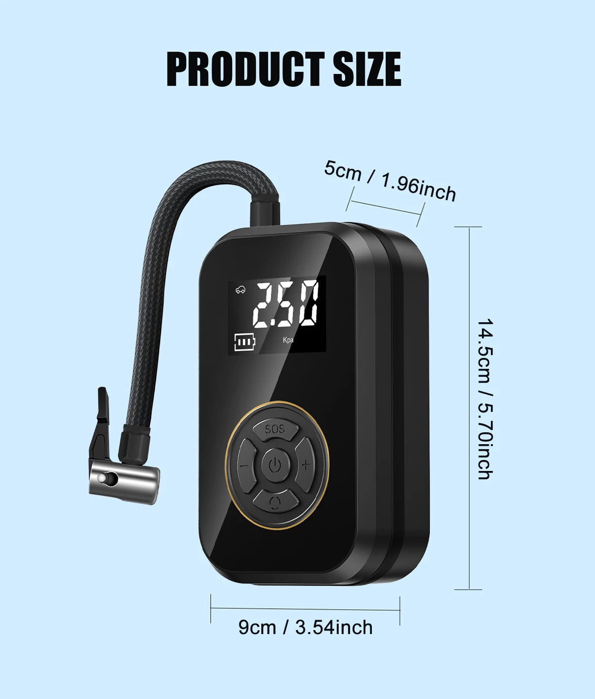 Multifunction Digital Air Pump, Portable Tire Inflator with SOS Light for Car Motorcycle Bicycle Tires, Balls, Boats, Camping