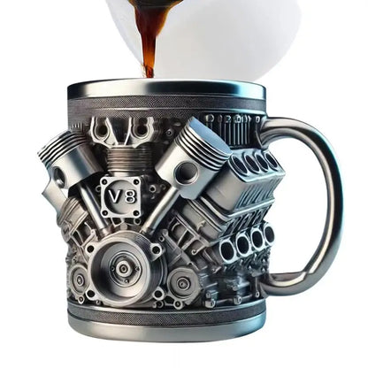 V6 V8 Engines Design Milk Drink Mug Stainless Steel Coffee Mug with Handle Water Drink Cup Insulated Beverage Drinkware