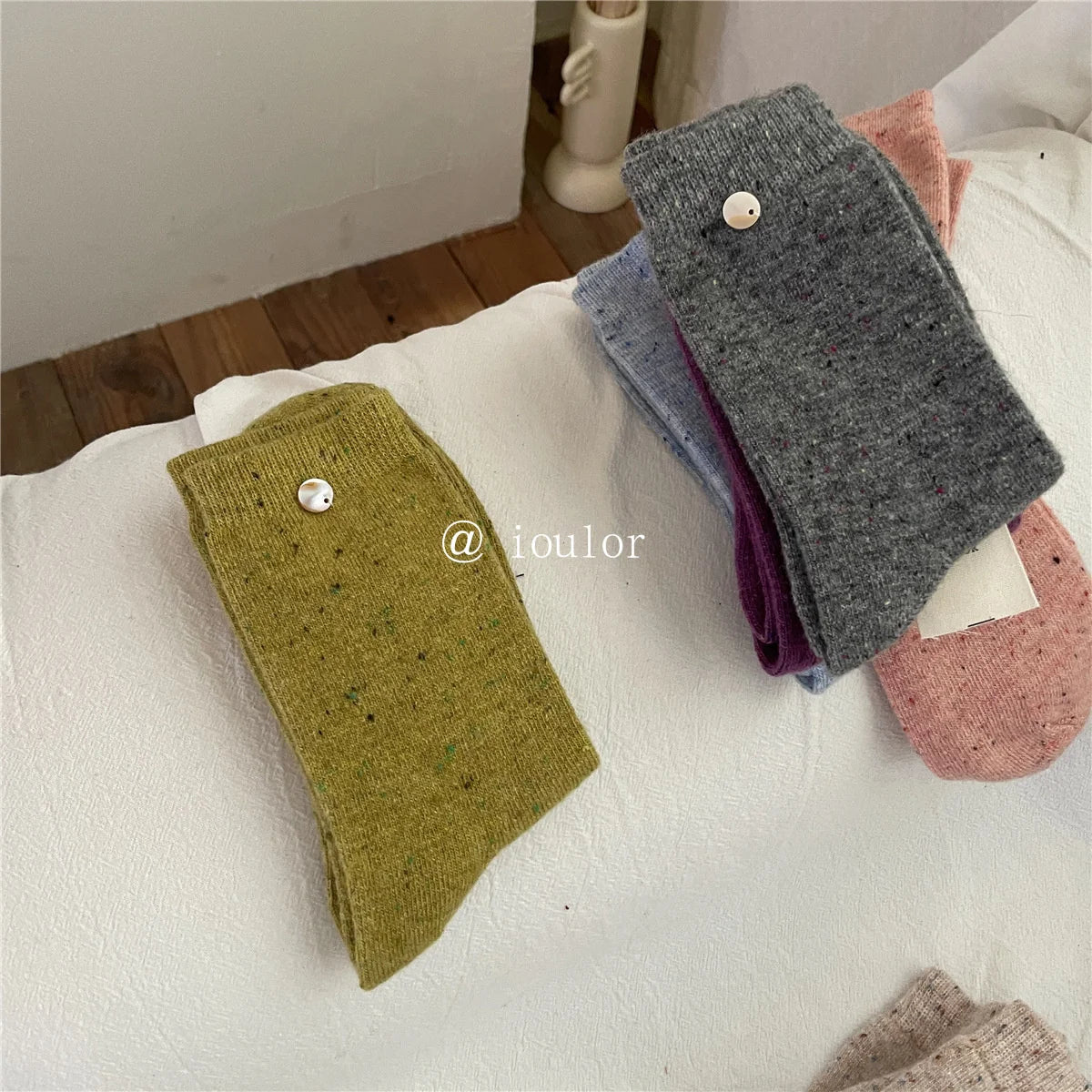 SP&CITY Colored Dotted Sheep Woolen Socks Women's Winter Warm Keeping Middle Tube Socks Casual Thick Korean Fashion Stockings