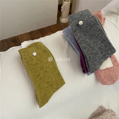SP&CITY Colored Dotted Sheep Woolen Socks Women's Winter Warm Keeping Middle Tube Socks Casual Thick Korean Fashion Stockings