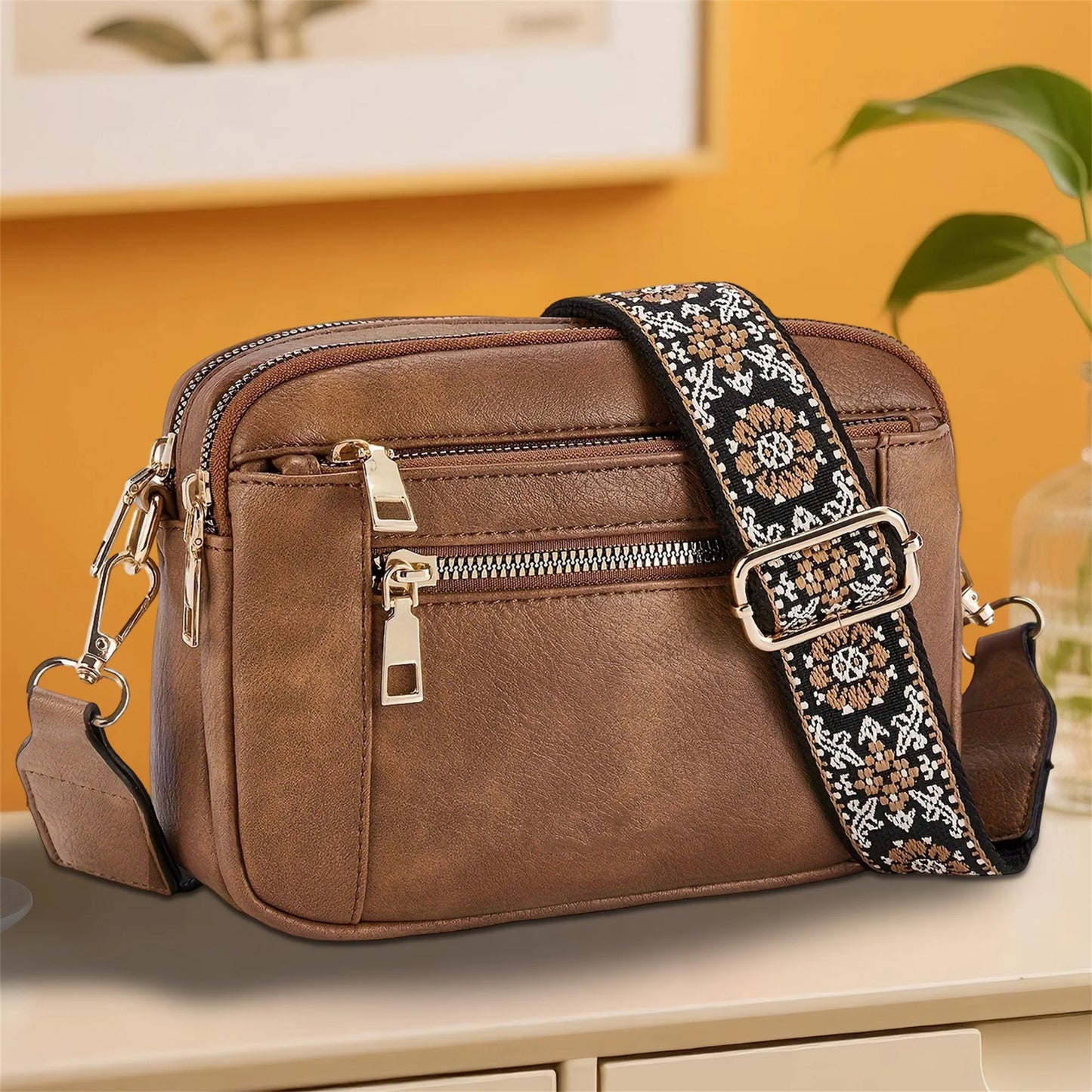 casual Shoulder Bags Women Zipper Stylish PU Texture black white brown Crossbody Bag for women 2025