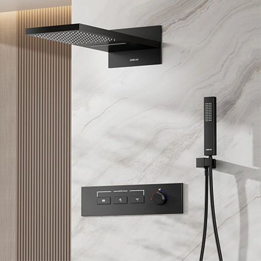 Luxury brass gun gray wall mounted shower system, wall mounted design with constant temperature LED digital display bathroom Tap