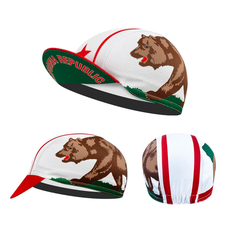 Classic Red Blue Green Bear California Arizona Cycling Caps Summer Sports Quick Dry Bicycle Hat Men And Women Wear Breathable