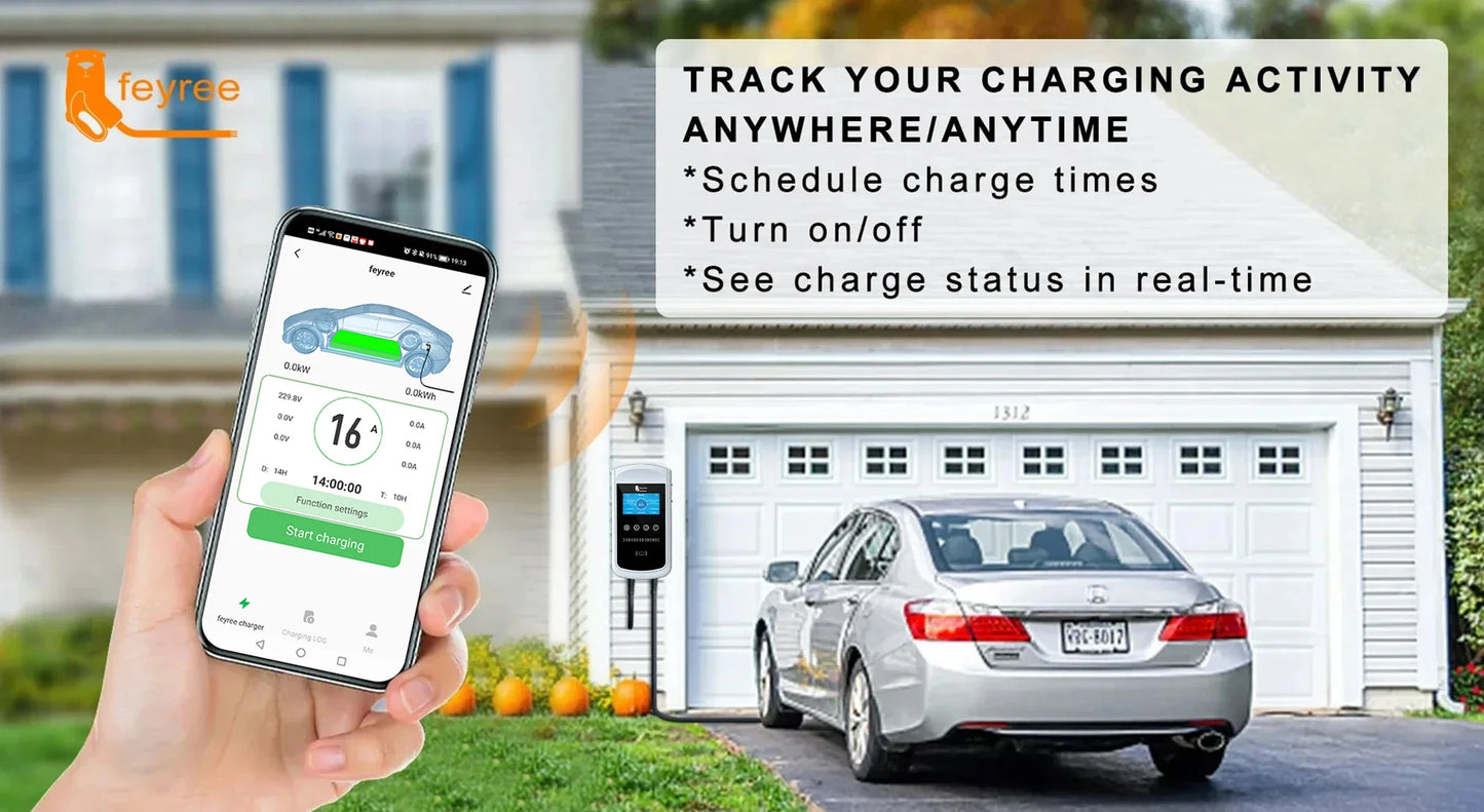 feyree Type2 EV Charger 32A 7.6KW Charging Station Car Charger 11KW 22KW 3Phase EVSE Wallbox 4.3inch Screen Smart APP Control