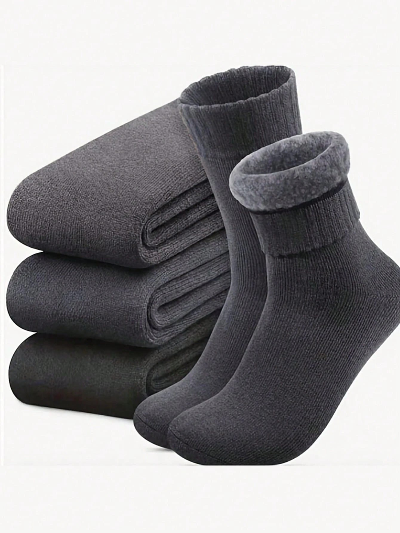 3Pairs Men's Thermal Lined Socks, Thick Soft Comfortable Sock For Cold Weather, Winter Hiking Boots, Black
