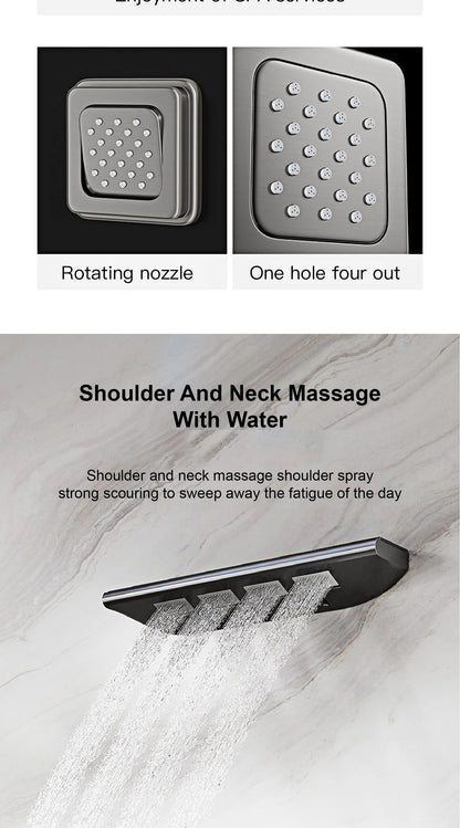 Ceiling Mounted LED Digital Display Thermostatic Shower System.Embedded waterfall style brass bathroom mixer for hot&cold water