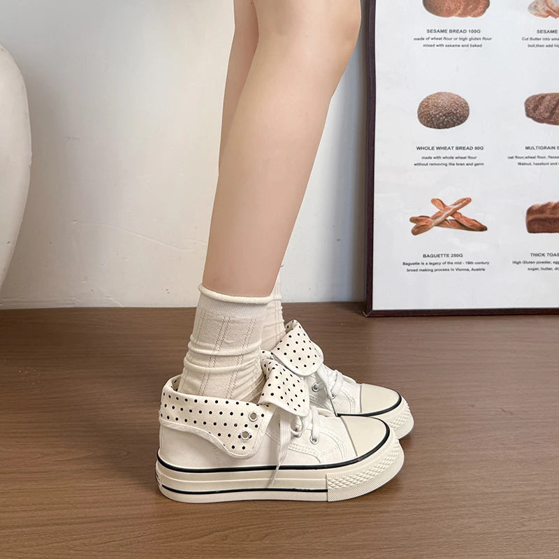 New High Help Canvas Shoes Dots Women's Casual Shoes Woman Vulcanize Sneakers Comfortable Sport Walking Platform Flats Shoes 015