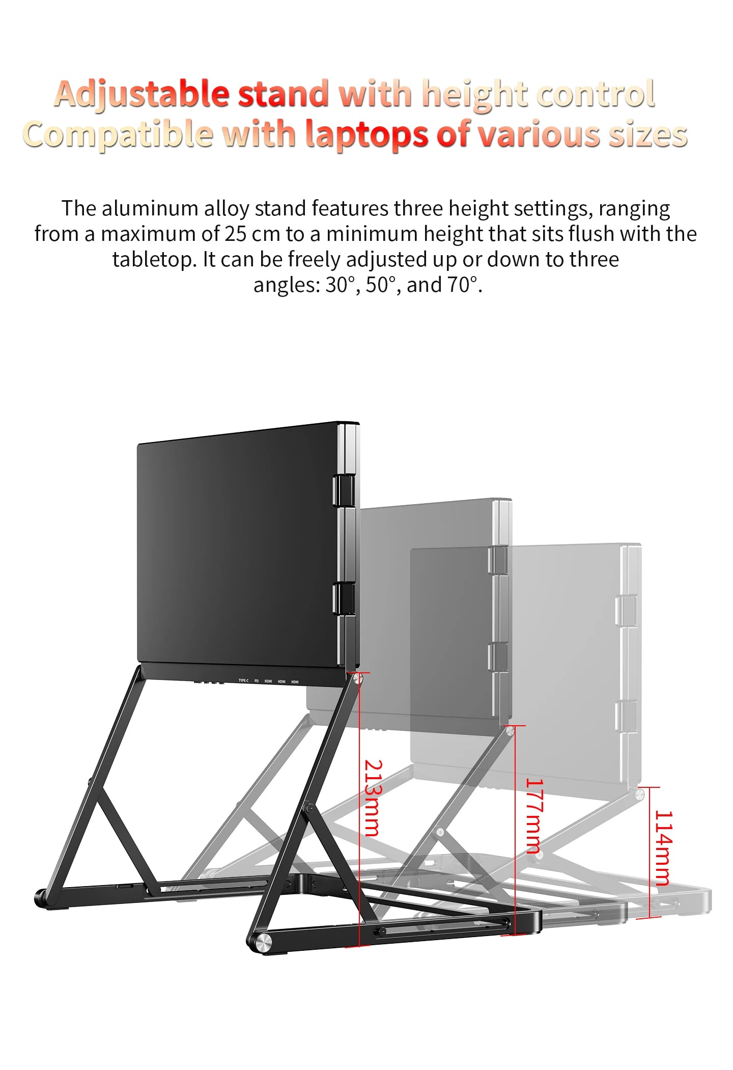 SIBOLAN 16 Inch Triple Screen Foldable Extender Display 2.5k/1080P IPS All-Metal Adjustable Stand USB C for MAC Laptop Travel