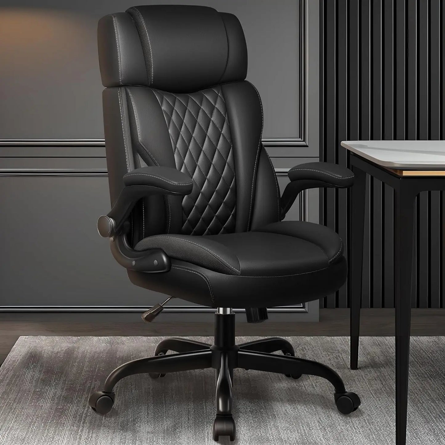 Office Chair Flip Up Arms, Executive Leather Office Chair Ergonomic Desk Chair with Lumbar Support, Adjustable, Customized