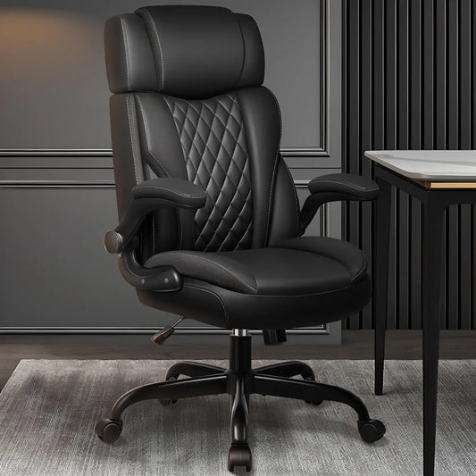 Office Chair Flip Up Arms, Executive Leather Office Chair Ergonomic Desk Chair with Lumbar Support, Adjustable, Customized