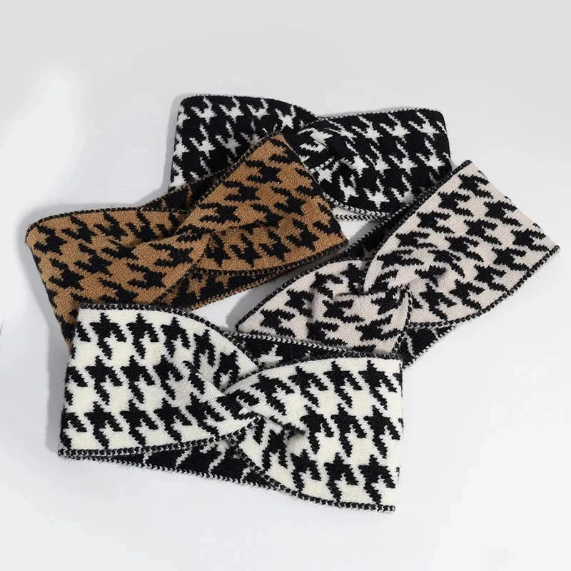 Casual Korea Houndstooth Headwrap Headbands for Women Hiar Accessories New Cotton Elastic Head Band Warm Knitted Hairbands
