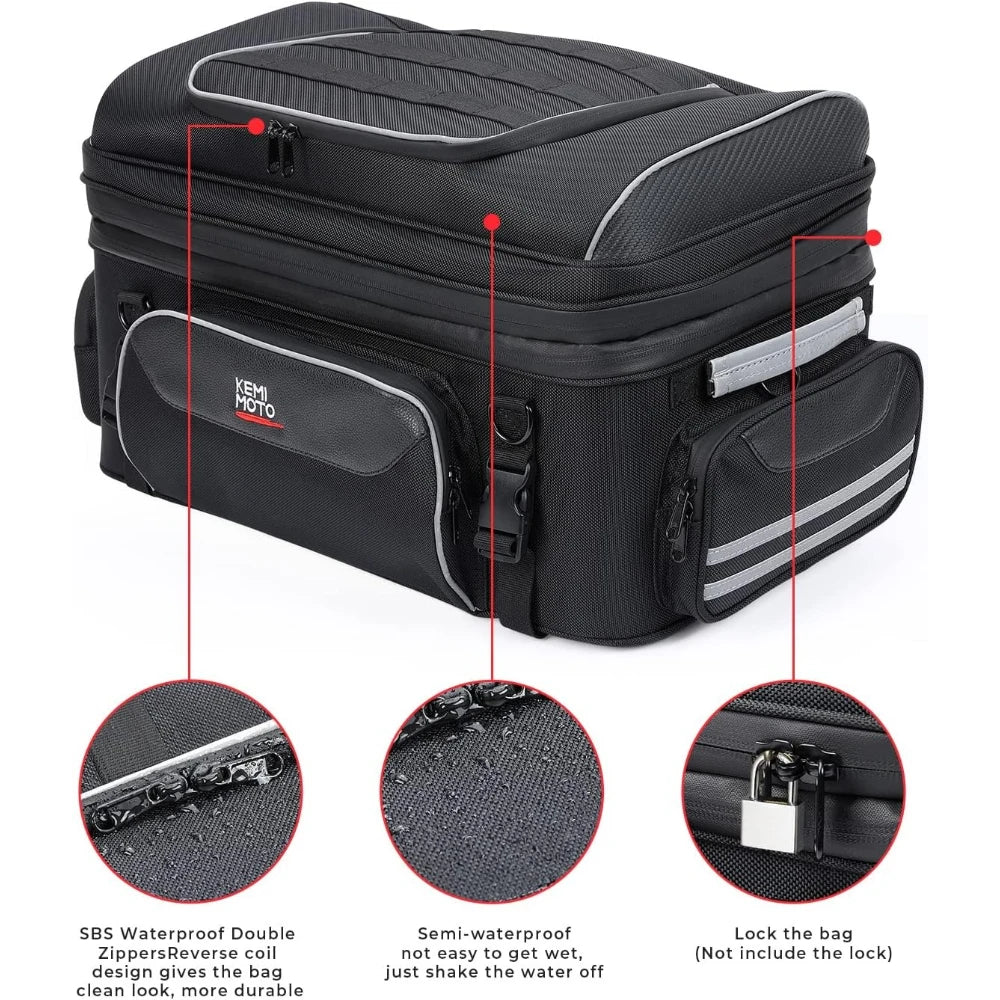 Motorcycle Travel Luggage Rack Tail Bags 40L-50L Expandable Collapsible Trunk Bag for Touring Road King Street Glide Road Glide