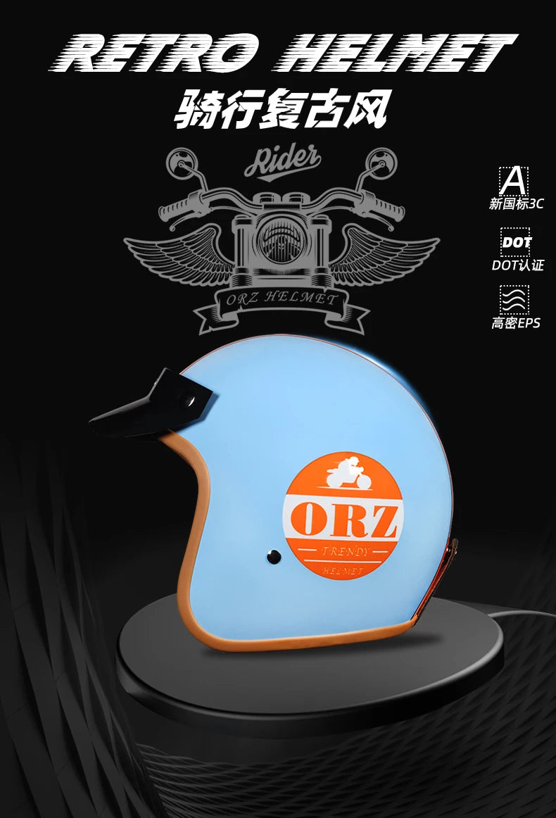 ORZ Retro Half Open Motorcycle Helmet Retro Cruising 3/4 Couple Helmet Coffee Shop Motorcycle Hat