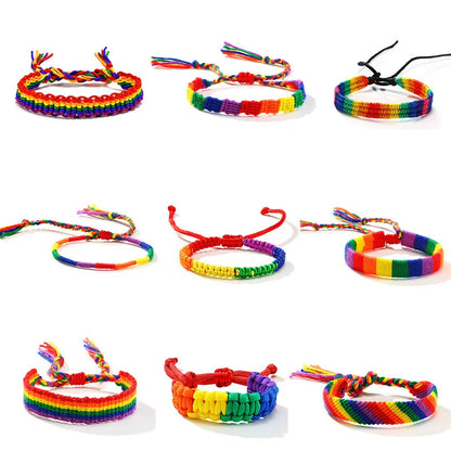 LGBT Bracelet Braided Friendship Bracelets Stylish Hand Woven Bracelet Rainbow Adjustable Size Pride Wristbands