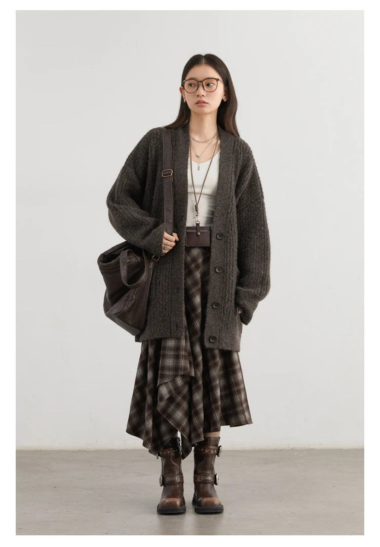 CHIC VEN Women Skirts A Line Retro Loose High Waist Irregular Color Plaid Frosted Half Body Long Ladies Skirt Autumn Winter 2026