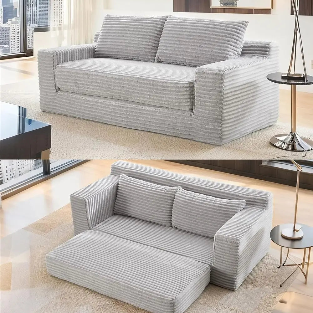 2 in 1 Convertible 56 Corduroy Cloud Loveseat Sofa, Memory Foam Couch in a Box, Easy Assembly for Small Spaces, Suitable for Hom