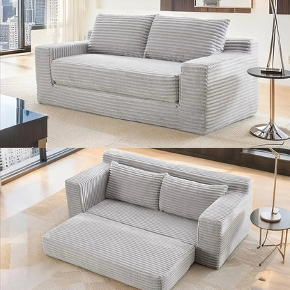 2 in 1 Convertible 56 Corduroy Cloud Loveseat Sofa, Memory Foam Couch in a Box, Easy Assembly for Small Spaces, Suitable for Hom
