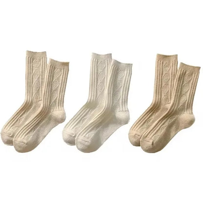 3Pairs Winter Cashmere Wool Socks Women's Winter Diamond Thicken Warm Black White Pack Set Thermal Japanese Fashion Solid Color