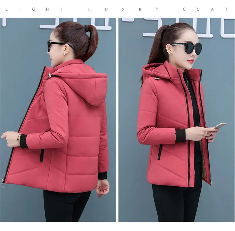 2025 New Women Add Velvet Cotton Jacket Female Winter Fleece Warm Hood Fashion Coat Ladies Down Padded Jackets M- 5XL Coat