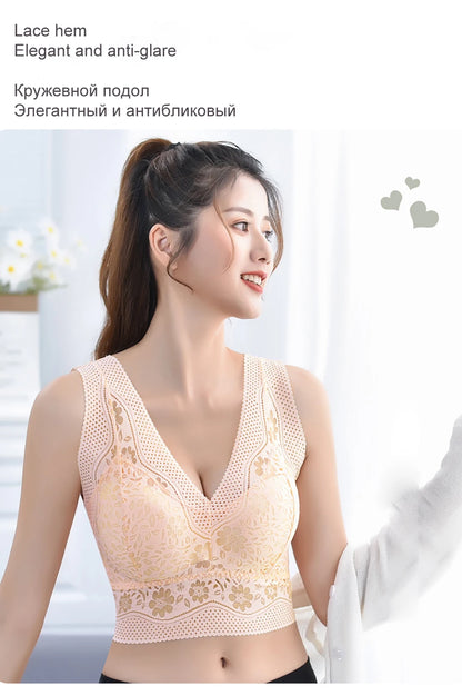 Breathable Female Vest Sexy Lace Bra Beauty Back Women Wire Free Push Up Bralette Underwear Seamless Wireless Gather Brassiere