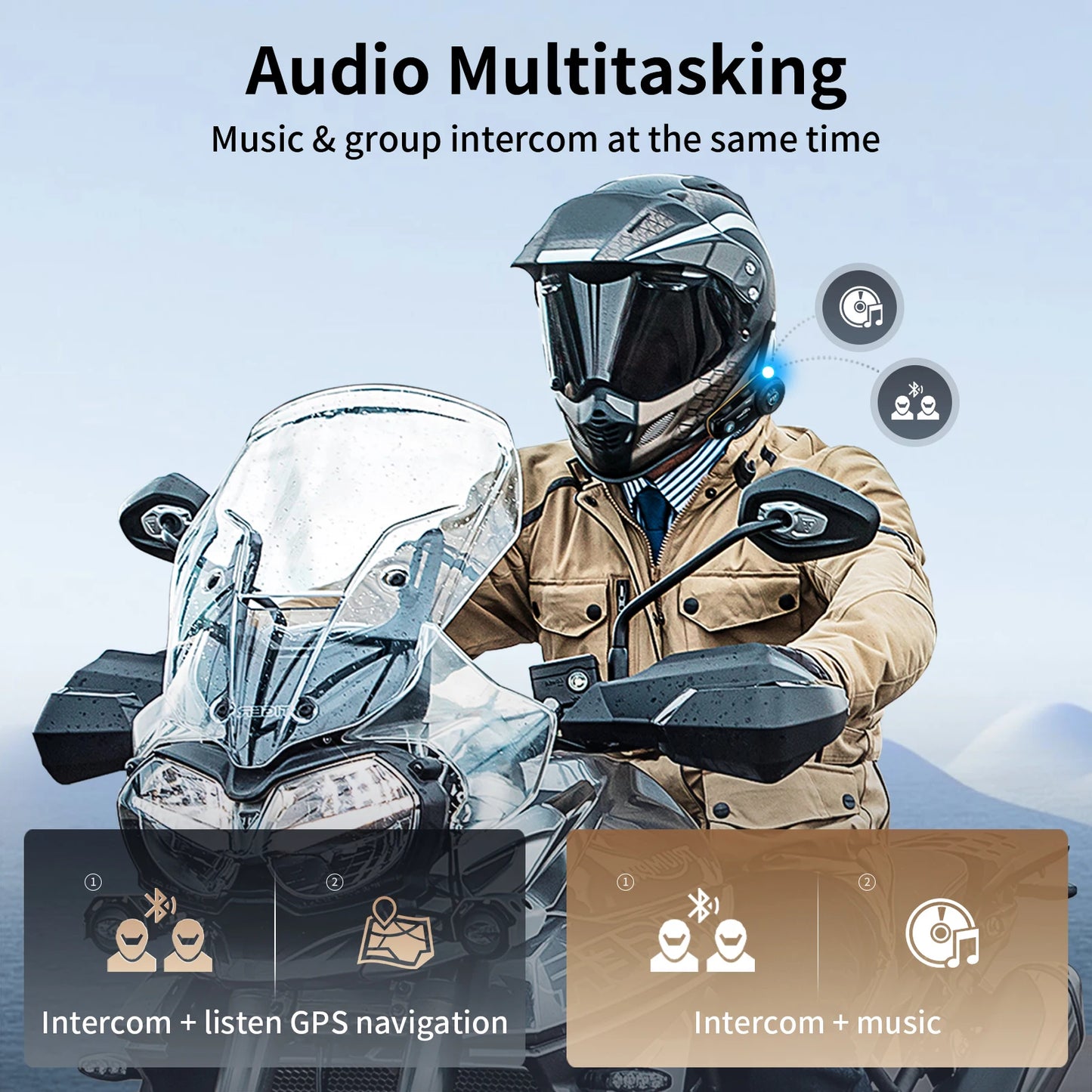 2pcs Fodsports FX8 Pro Motorcycle Helmet Intercom Bluetooth Headset Interphone,10 Riders 2000M,Dual Chip,Support APP.