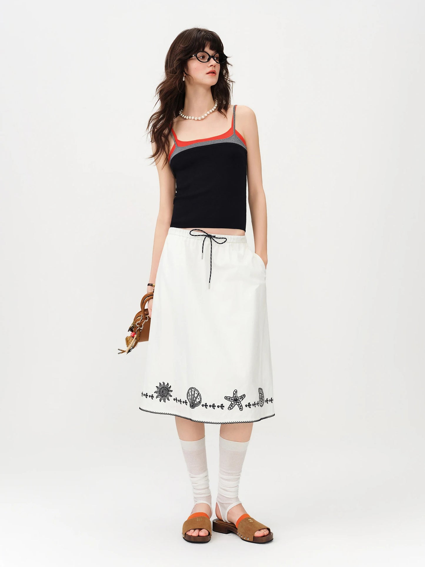 FSLE 2026 Summer Women Color Block Contrast Trim Cami Top, Navy Slim Fit Cropped Vest for Y2K Daily Layering Style Chic Hot Girl