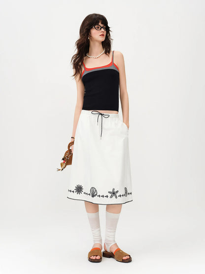 FSLE 2026 Summer Women Color Block Contrast Trim Cami Top, Navy Slim Fit Cropped Vest for Y2K Daily Layering Style Chic Hot Girl