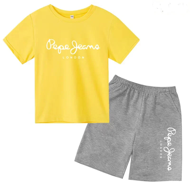 Kids Summer Fashion Casual Set - Boys Girls Toddler Clothes Charming Letter Print T-shirt with Short Sleeves And Shorts 3-12 Yea